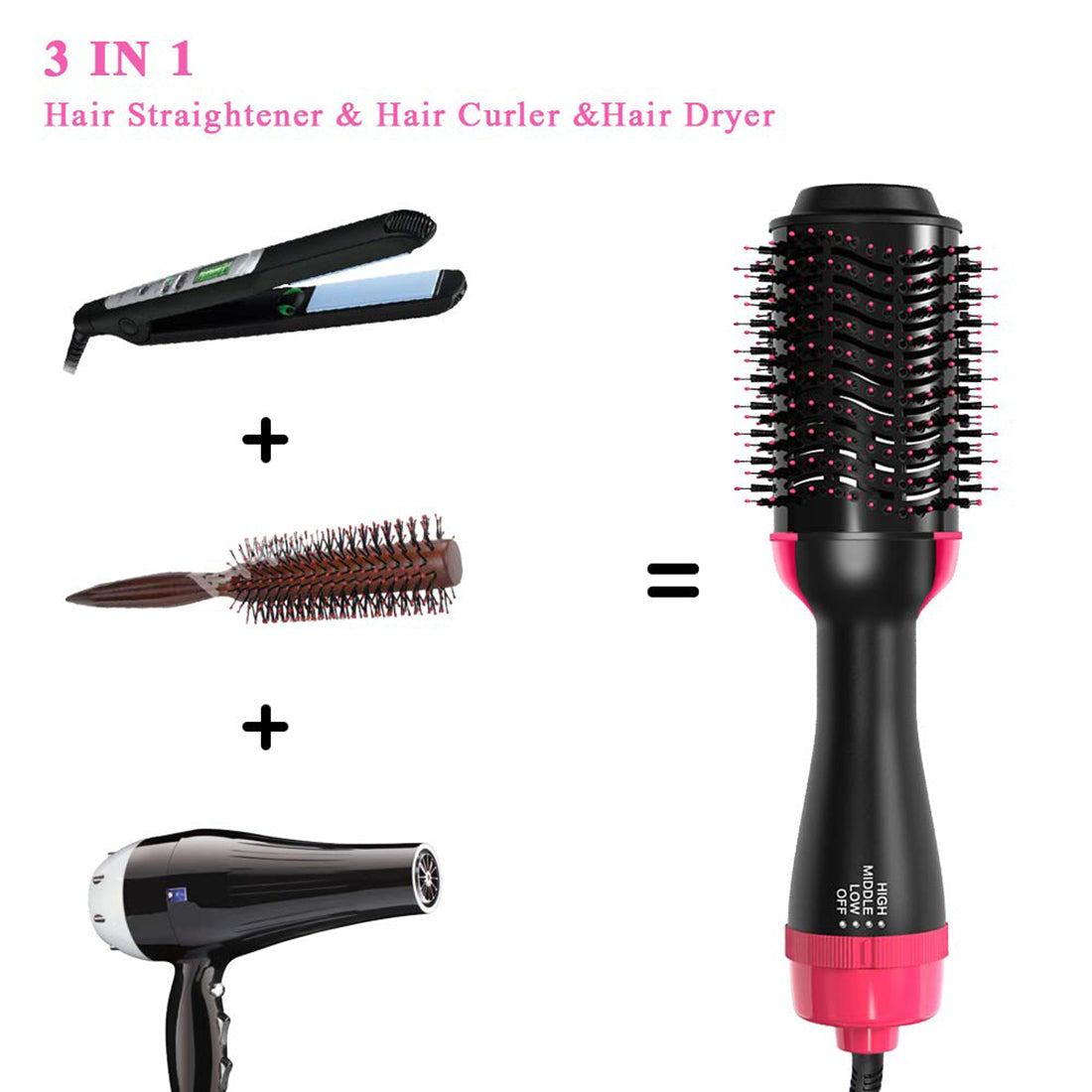 Multifunctional Hair Dryer, Volumizer Hair Brush Roller & Curling Iron